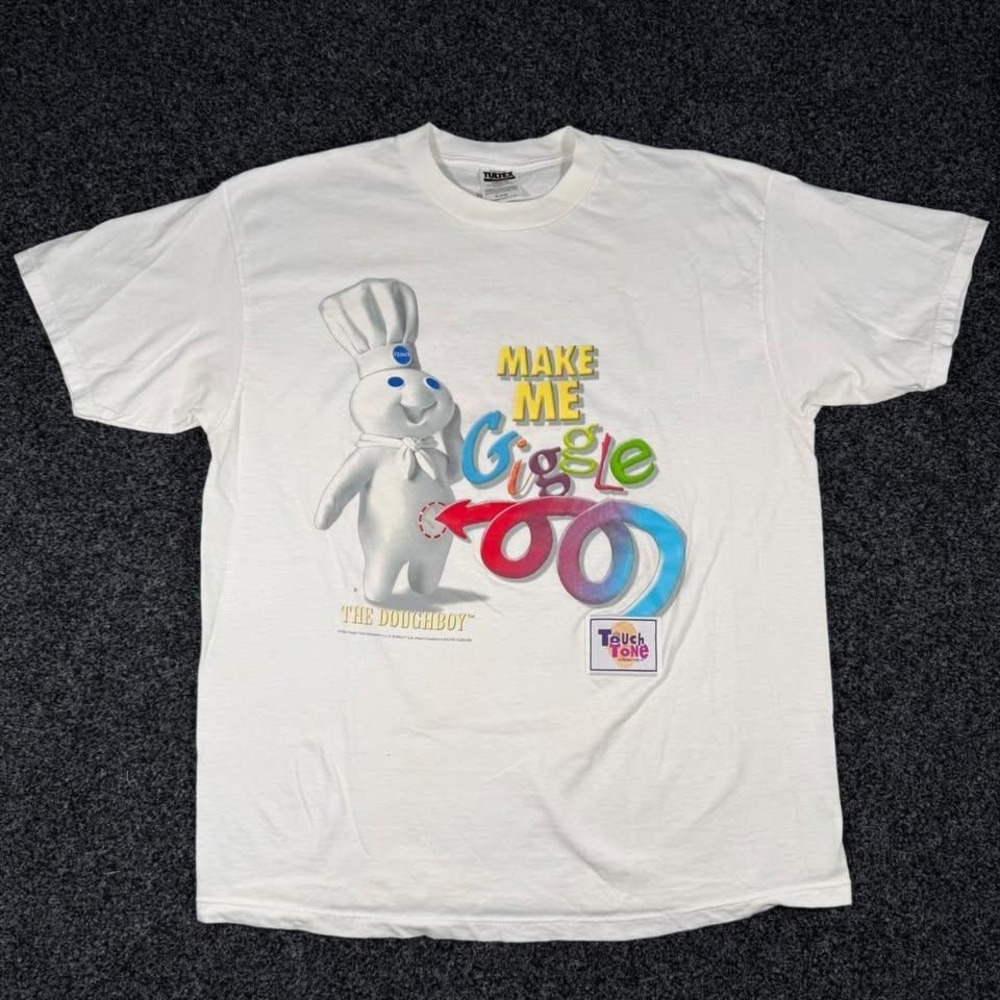 Vintage 1998 Pillsbury Doughboy Tultex Shirt White Make Me Giggle XL Interactive